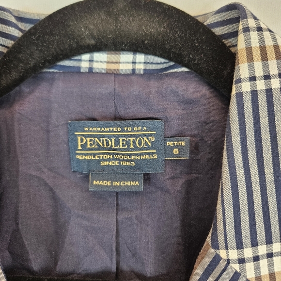 Pendelton Womens All Cotton Short Jacket Blazer Sz 6P Blue, Ivory, Brown Blue - Picture 3 of 13